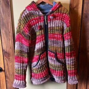 Colorful Striped Men's Kyber Outerwear 100% Wool Zip-Up Jacket Large